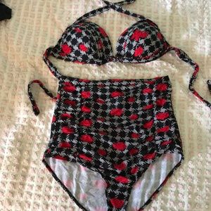 Retro Glam High Waisted Bikini Rose Houndstooth